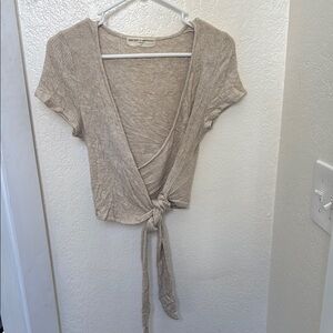 Women's Beige Wrap Tie-Front Top